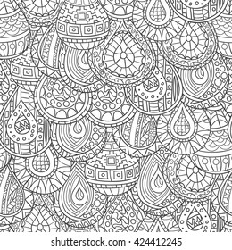Seamless pattern of hand-drawn abstract, geometric drops in zentangl style. Vector graphics.
