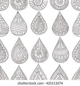 Seamless pattern of hand-drawn abstract, geometric drops zentangl style. 
Vector graphics.