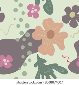 Seamless pattern with hand-drawn abstract tropical plants. Vector pattern for print, banners, posters, blog, wrapping paper, collages.