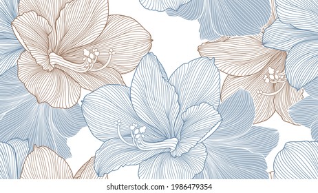 Seamless pattern with hand-drawn amaryllis flowers.