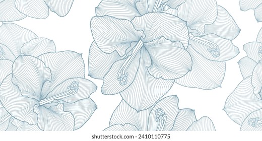 Seamless pattern with hand-drawn amaryllis flowers.
