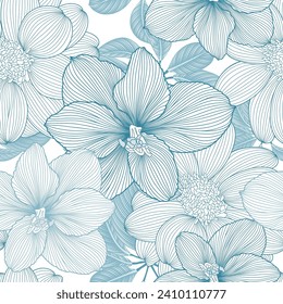 Seamless pattern with hand-drawn amaryllis flowers.
