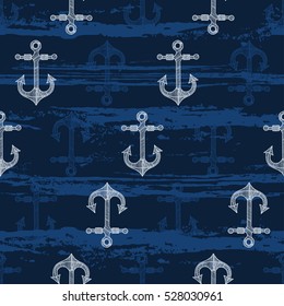 Seamless pattern with  hand-drawn anchors. Sea  vector background.