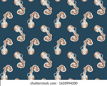Seamless pattern of hand-drawn antique jugs with water pouring out of them on a dark background. Vintage texture for packaging, wrapping paper, textile, fabric, design of towels. Vector.