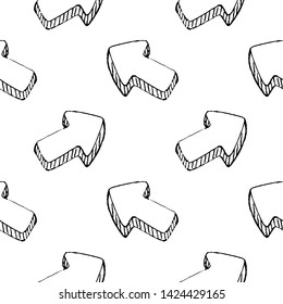 Seamless pattern Handdrawn arrow doodle icon. Hand drawn black sketch. Sign symbol. Decoration element. White background. Isolated. Flat design. Vector illustration.