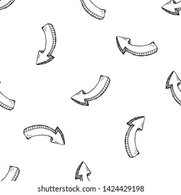 Seamless pattern Handdrawn arrow doodle icon. Hand drawn black sketch. Sign symbol. Decoration element. White background. Isolated. Flat design. Vector illustration.