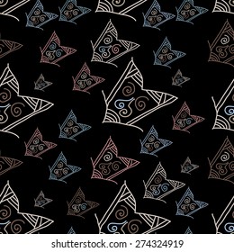 Seamless pattern with hand-drawn arrows on black background. Vector illustration
