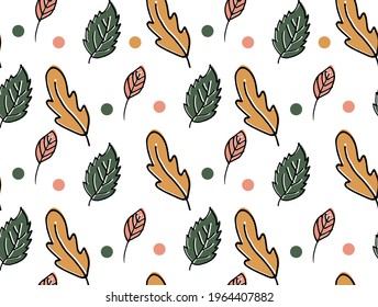 Seamless pattern hand-drawn autumn leaves on a white background. Scrapbook, gift wrapping paper, textiles. Hello, october. 