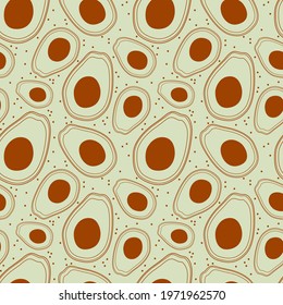 Seamless pattern with hand-drawn avocado on a transparent background. Vector illustration for your design. Vector background of avocado fruits in doodle style for textiles, prints, cards, wrapping
