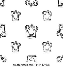 Seamless pattern Handdrawn backpack doodle icon. Hand drawn black sketch. Sign symbol. Decoration element. White background. Isolated. Flat design. Vector illustration.