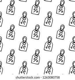 Seamless pattern Handdrawn badge procent doodle icon. Hand drawn black sketch. Sign symbol. Decoration element. White background. Isolated. Flat design. Vector cartoon illustration.