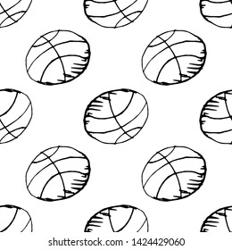 Seamless pattern Handdrawn ball doodle icon. Hand drawn black sketch. Sign symbol. Decoration element. White background. Isolated. Flat design. Vector illustration.