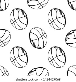 Seamless pattern Handdrawn ball doodle icon. Hand drawn black sketch. Sign symbol. Decoration element. White background. Isolated. Flat design. Vector illustration.