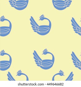 Seamless pattern with hand-drawn bird