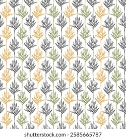 Seamless Pattern of Hand-Drawn Bird of Paradise Flowers in Three Colors