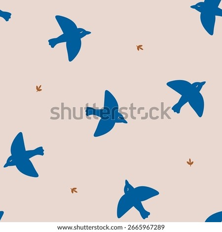 Seamless pattern with hand-drawn birds sitting on branches. Charming nature design for fabric, wallpaper, wrapping paper, stationery, and spring-themed decor