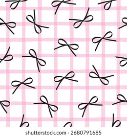  Arcos negros dibujados a mano sin fisuras dispersos por el fondo a cuadros rosado y blanco para la moda de los niños, la papelería y el abrigo del regalo.
