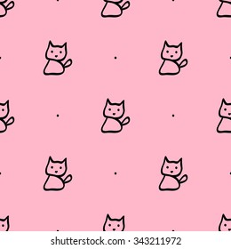Seamless pattern of hand-drawn black cats on a pink background.