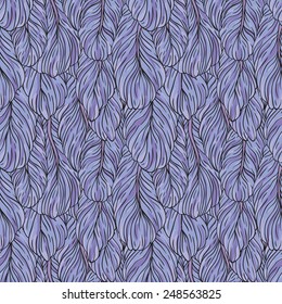 Seamless pattern with hand-drawn blue feathers