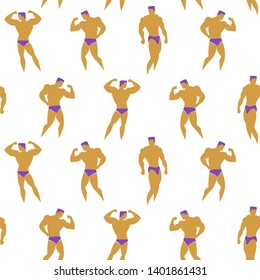 Seamless pattern with hand-drawn bodybuilders on white background. 