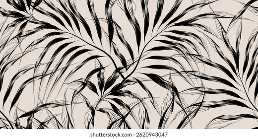 Seamless pattern. Hand-drawn botanical leaf. Abstract grunge art designs. Geometric linen fabric patterns. Vector illustration