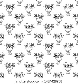 Seamless pattern Handdrawn bouquet doodle icon. Hand drawn black sketch. Sign symbol. Decoration element. White background. Isolated. Flat design. Vector illustration.