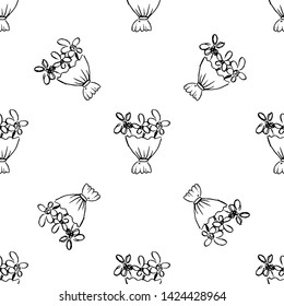 Seamless pattern Handdrawn bouquet doodle icon. Hand drawn black sketch. Sign symbol. Decoration element. White background. Isolated. Flat design. Vector illustration.