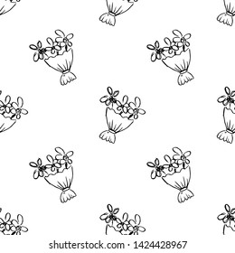 Seamless pattern Handdrawn bouquet doodle icon. Hand drawn black sketch. Sign symbol. Decoration element. White background. Isolated. Flat design. Vector illustration.