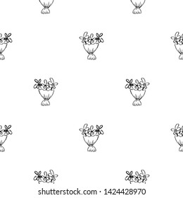 Seamless pattern Handdrawn bouquet doodle icon. Hand drawn black sketch. Sign symbol. Decoration element. White background. Isolated. Flat design. Vector illustration.