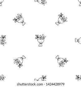Seamless pattern Handdrawn bouquet doodle icon. Hand drawn black sketch. Sign symbol. Decoration element. White background. Isolated. Flat design. Vector illustration.