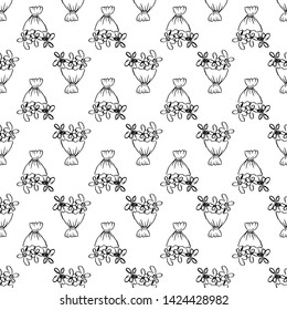 Seamless pattern Handdrawn bouquet doodle icon. Hand drawn black sketch. Sign symbol. Decoration element. White background. Isolated. Flat design. Vector illustration.