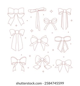 A seamless pattern of hand-drawn bow outlines in minimalistic style. Elegant and delicate sketch design, perfect for textiles, gift wrapping, stationery, and digital prints.