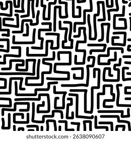 Seamless pattern with hand-drawn brush maze. Black and white vector background for your designs in abstract black and white style