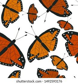 Seamless pattern with handdrawn butterflies.
