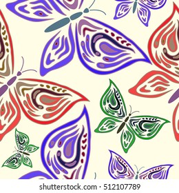 Seamless pattern with handdrawn butterfly on a white background. For prints and textile.