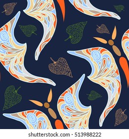 Seamless pattern with handdrawn butterfly . For prints and textile.