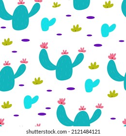 Seamless pattern with hand-drawn cactus