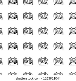Seamless pattern Handdrawn calendar doodle icon. Hand drawn black sketch. Sign symbol. Decoration element. White background. Isolated. Flat design. Vector illustration.