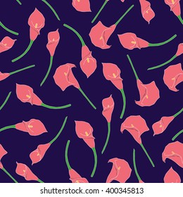 Seamless pattern with hand-drawn callas