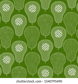 Seamless pattern from hand-drawn cartoon avocados on a green background. Doodle style. Banner, poster, wrapping paper, modern textile design, promotional material