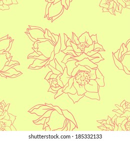 Seamless pattern with a  hand-drawn cartoon flowers for summer and spring design