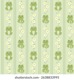 Seamless Pattern with Hand-Drawn Cartoon Frogs. Cute Amphibian Illustration for Kids and Fabric Designs