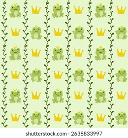 Seamless Pattern with Hand-Drawn Cartoon Frogs. Cute Amphibian Illustration for Kids and Fabric Designs