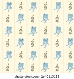 Seamless Pattern with Hand-Drawn Cartoon Frogs. Cute Amphibian Illustration for Kids and Fabric Designs