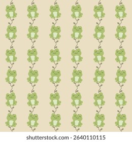 Seamless Pattern with Hand-Drawn Cartoon Frogs. Cute Amphibian Illustration for Kids and Fabric Designs
