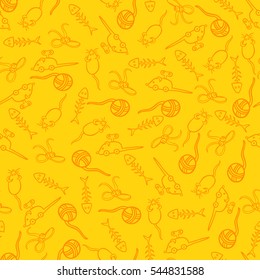 seamless pattern with hand-drawn cat toys