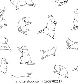 Seamless pattern with hand-drawn cats chilling