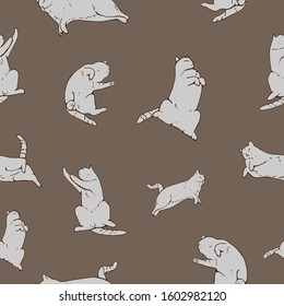 Seamless pattern with hand-drawn cats chilling