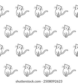 Seamless pattern of hand-drawn cats, ideal for textiles or wallpaper.