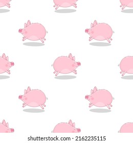 Seamless pattern of hand-drawn cheerful pigs on a transparent background. Vector illustration of piglets for New Year, prints, wrapping paper, cards, children, clothes, decor, farm, food.